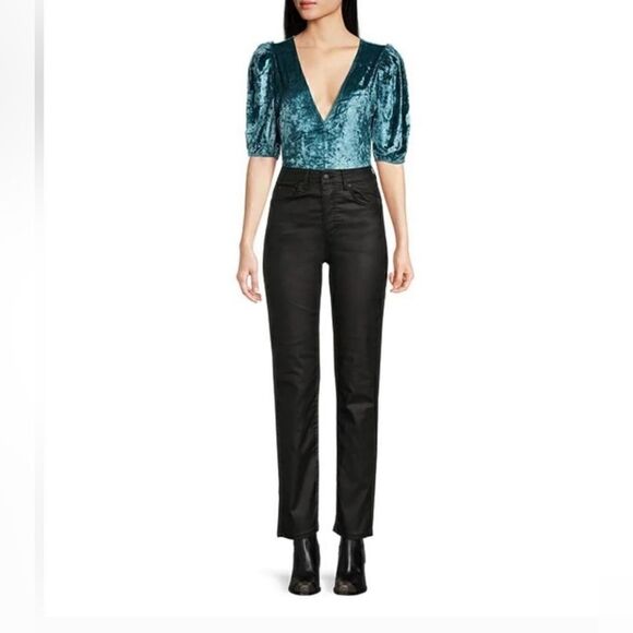 Free People 'Don't You Wish' Velvet Bodysuit, Deep Teal | M - Picture 3 of 9